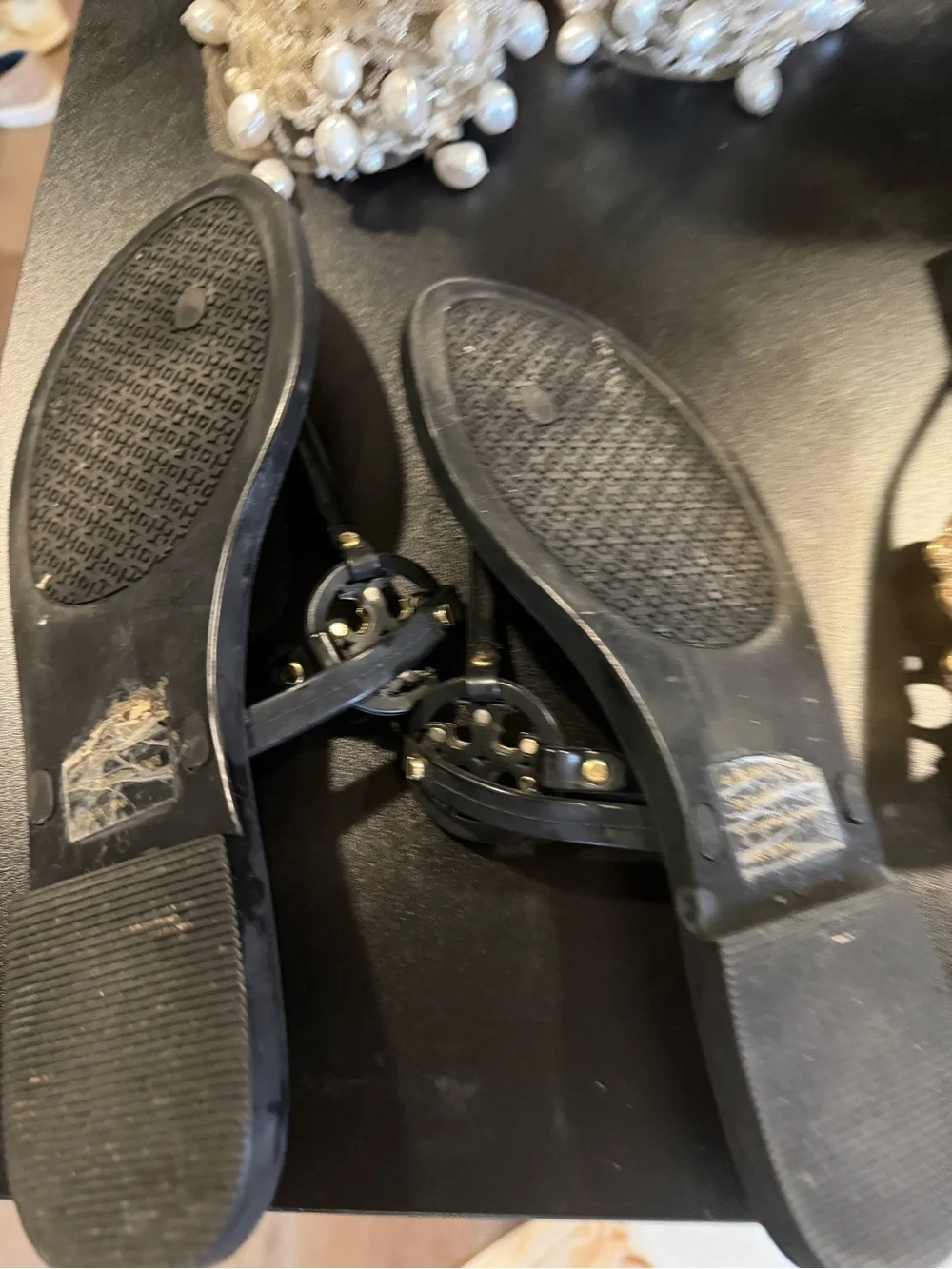 Tory Burch Black jelly Sandals with Gold Logo Accent